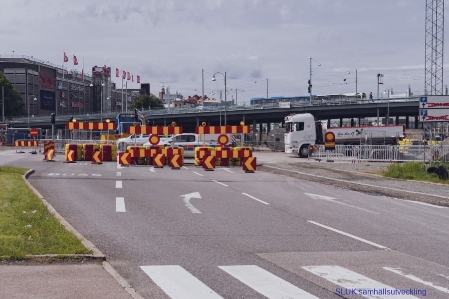 Byggnationen av västlänken påverkar all trafik i staden. Den blå bron är Götaölvsborgsbron som kommer att ersättas av Hisingsbron